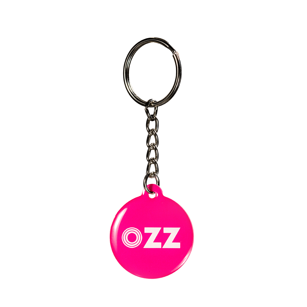 Pink OZZ Keychain, smart business card, digital wallet, ozz app, digital business card